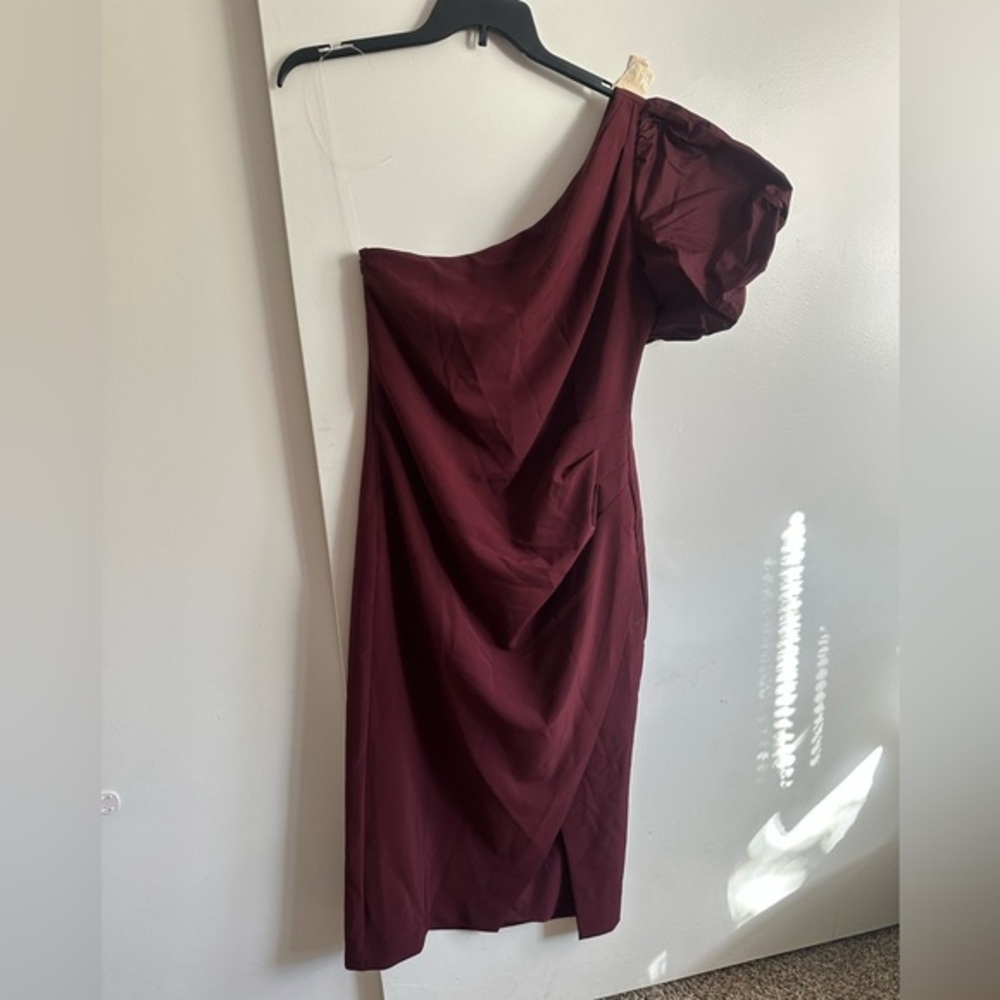 Lauren Ralph Lauren Burgundy One-Shoulder Midi Dress